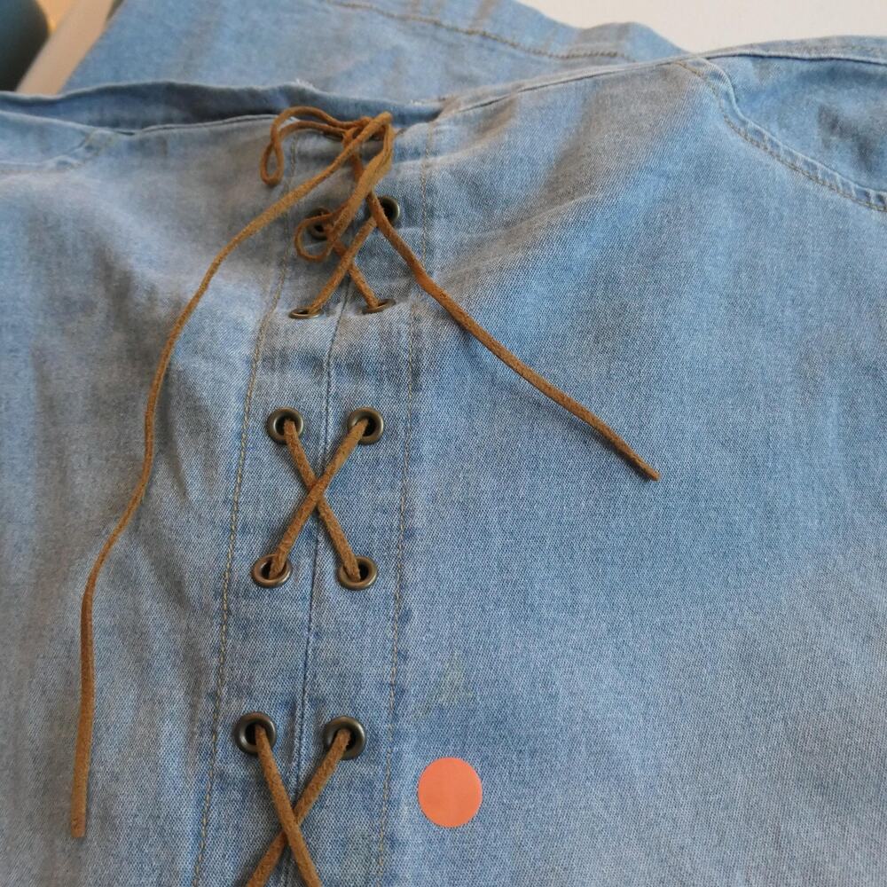 Vintage Jean Shout Skirt Womens M Blue Denim Lace Up Maxi Front Slit Boho Hippie - Picture 7 of 12